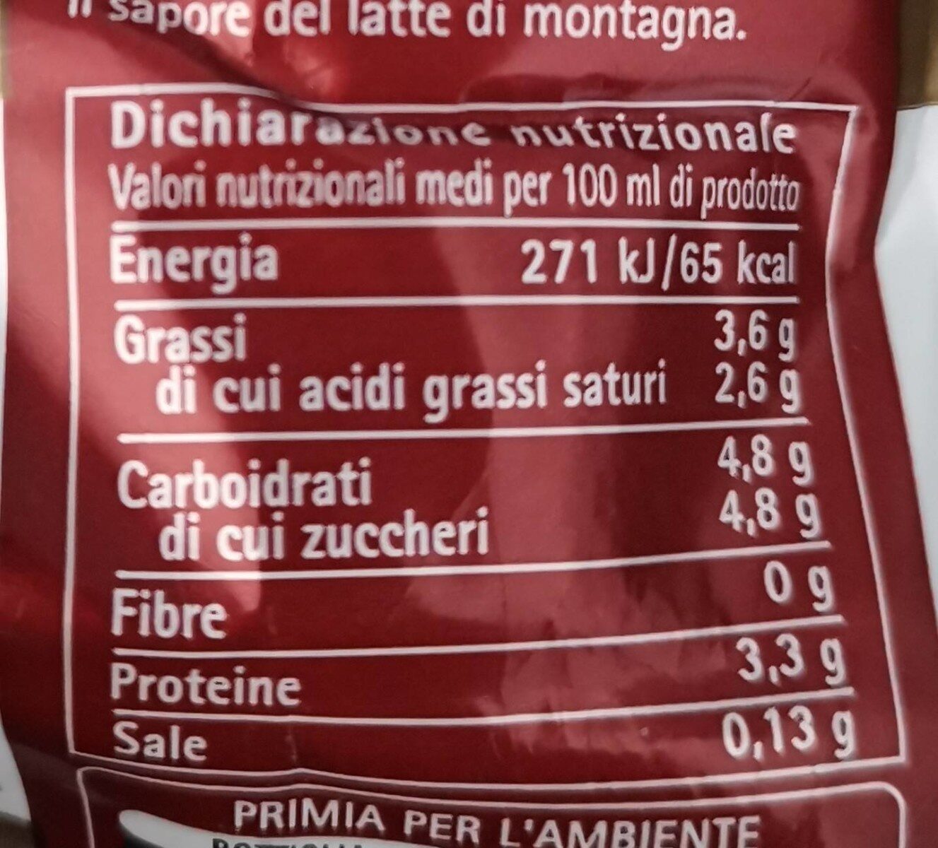 Latte intero - Nutrition facts - it