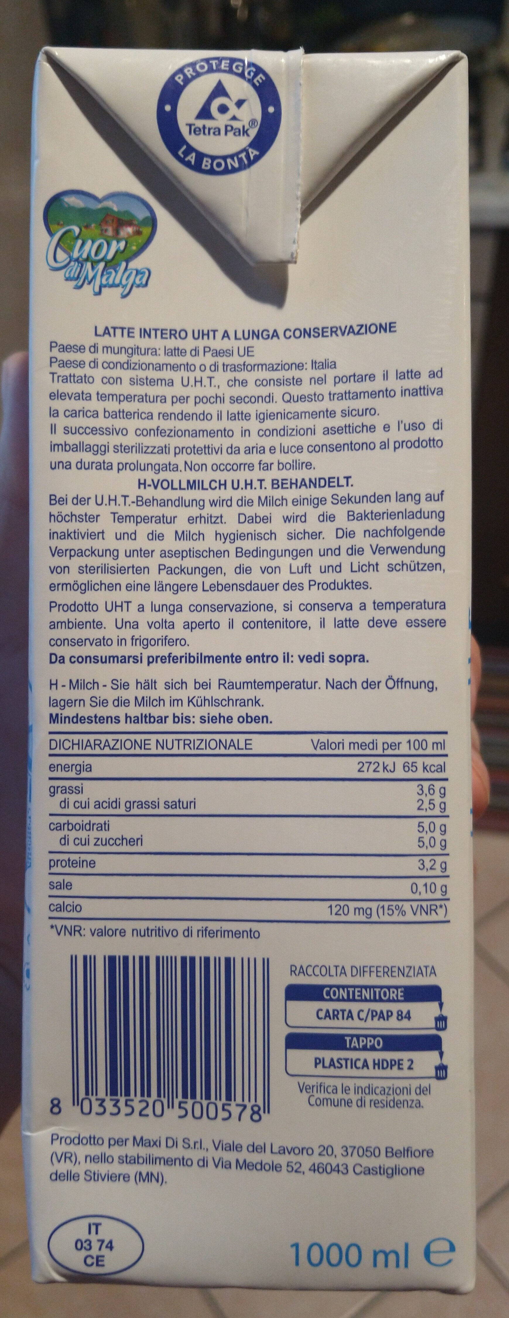 Latte intero UHT - Ingredients - it