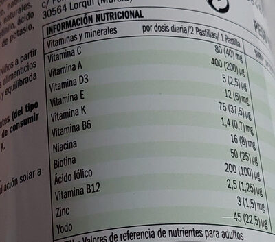 Pastillas inmunitarias - Nutrition facts - es