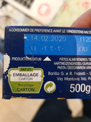 Barilla pates coquillettes 500g - Recycling instructions and/or packaging information - fr