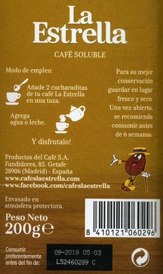 Café soluble - Nutrition facts - es