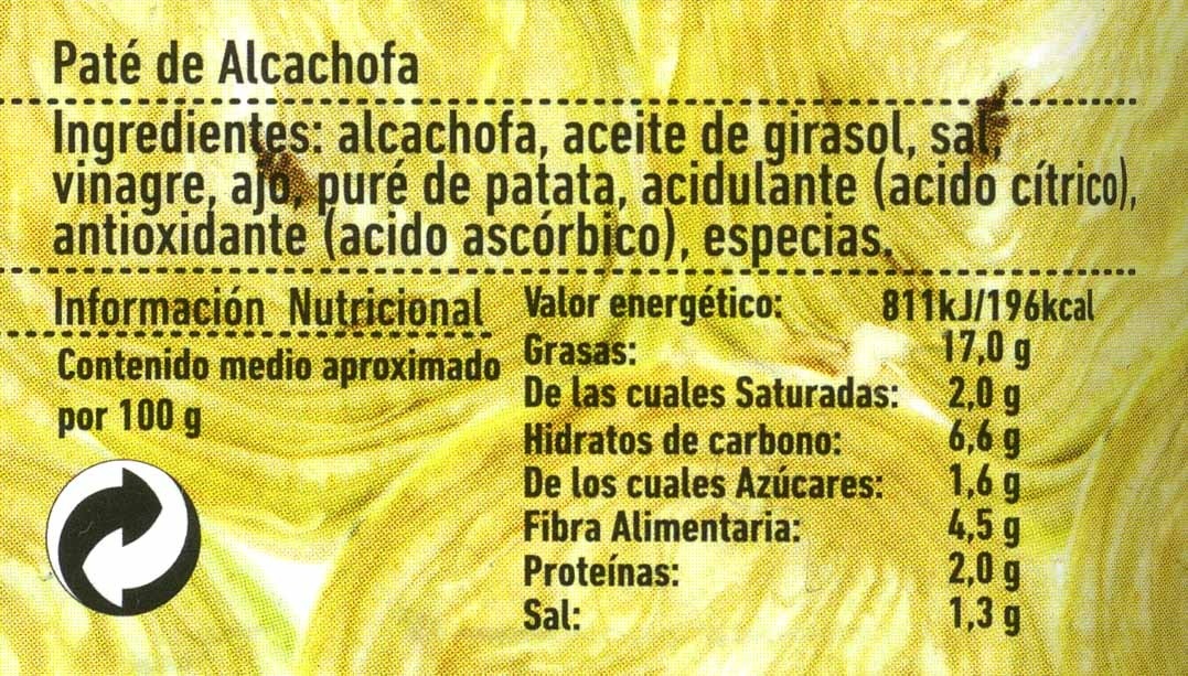 Paté vegetal alcachofas - Nutrition facts - es