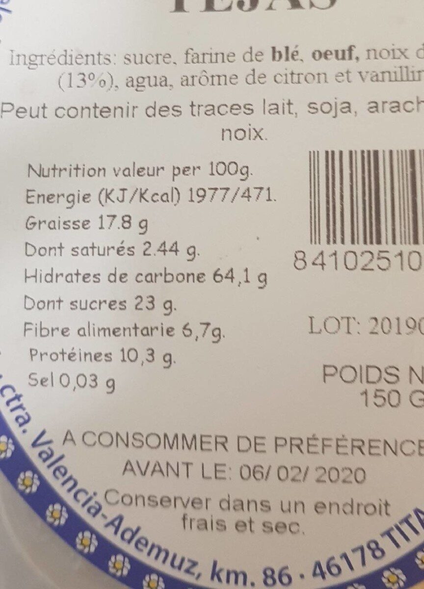 Tejas - Nutrition facts - fr