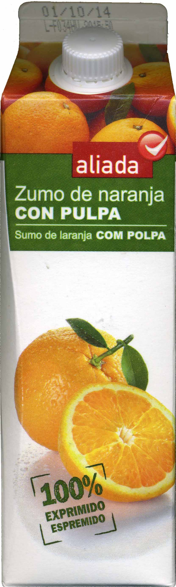 Zumo de naranja exprimida refrigerado con pulpa "Aliada" - Product - es