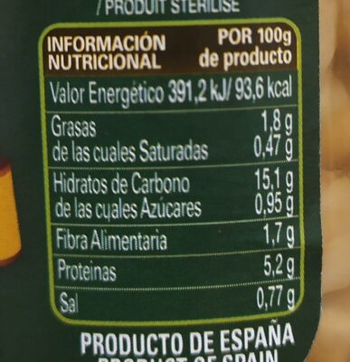 Garbanzo cocidos - Nutrition facts