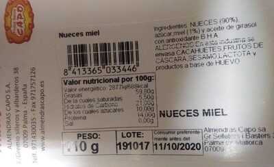 Nueces Caramelizadas - Nutrition facts