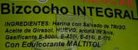 Bizcocho integral - Ingredients - es