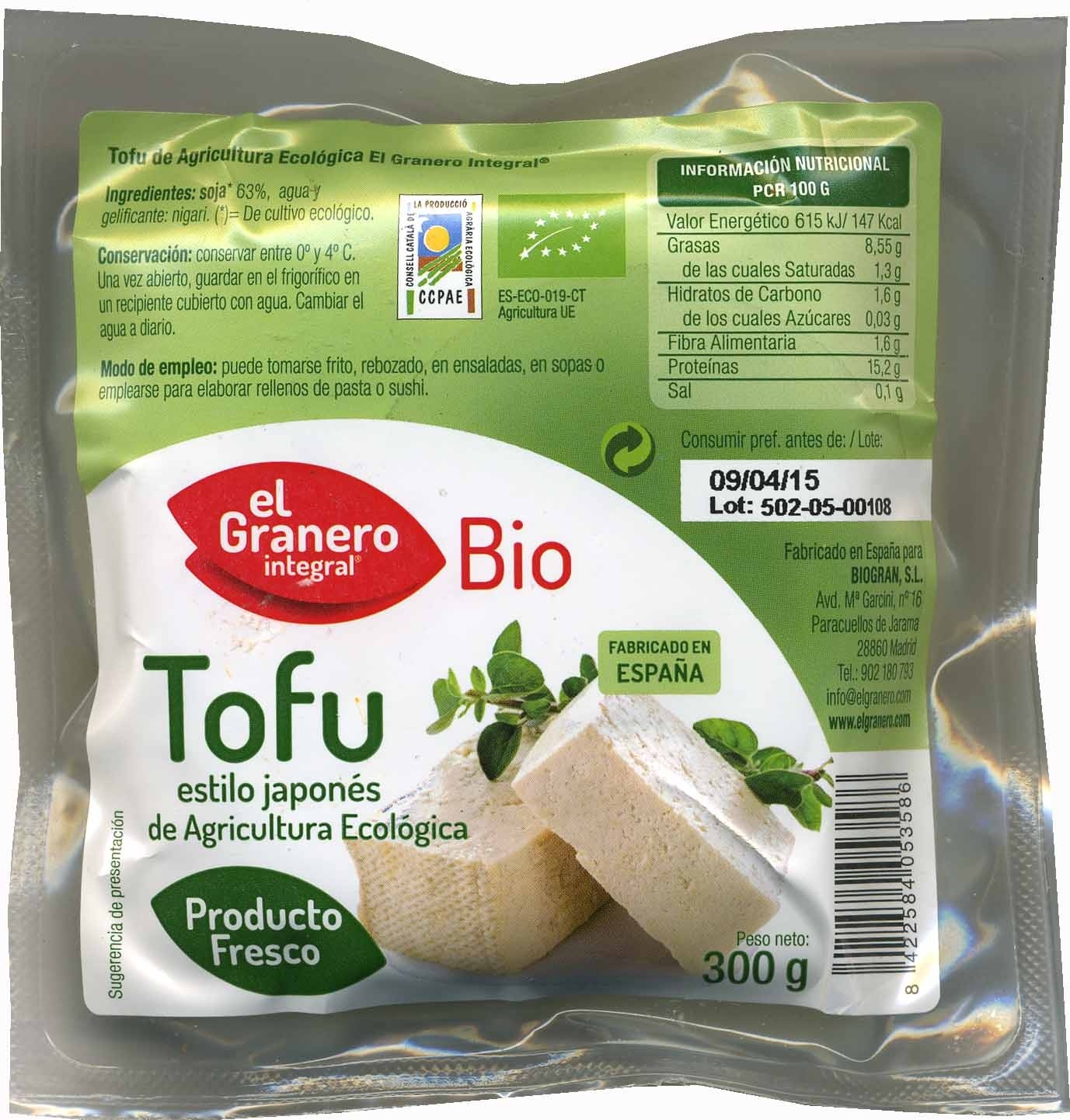 Tofu estilo japonés de agricultura ecológica - Product - es