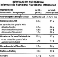 Tostadas con castaña - Nutrition facts - es