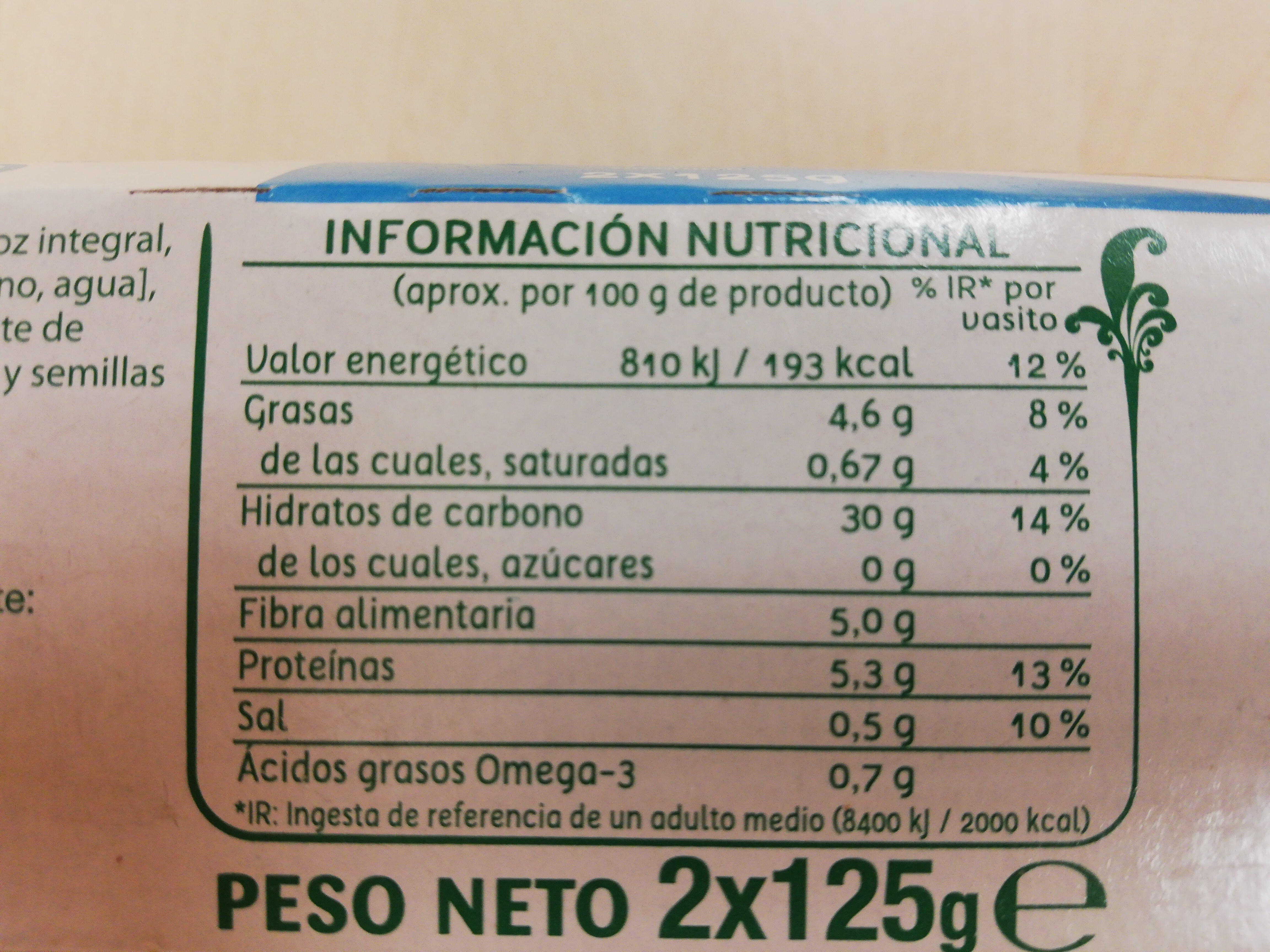 Multigrano chía y lino - Nutrition facts - es