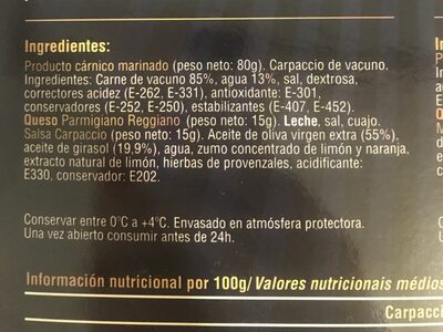 Carpaccio - Ingredients - es