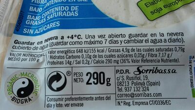 Tofu ecológico "Biográ" Natural - Nutrition facts - es
