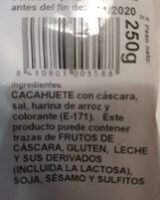 Cacahuete con cáscara y sal - Nutrition facts - es