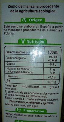 Zumo de manzana - Nutrition facts - es