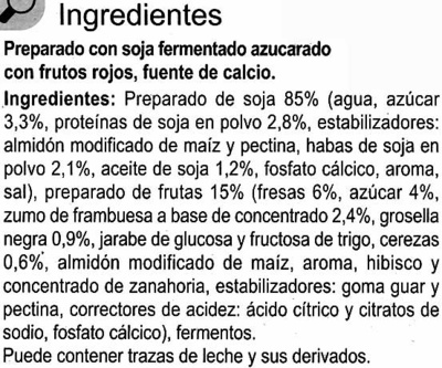 Especialidad Vegetal SOJA Frutos Rojos - Ingredients