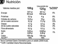 Especialidad Vegetal SOJA Frutas Amarillas - Nutrition facts