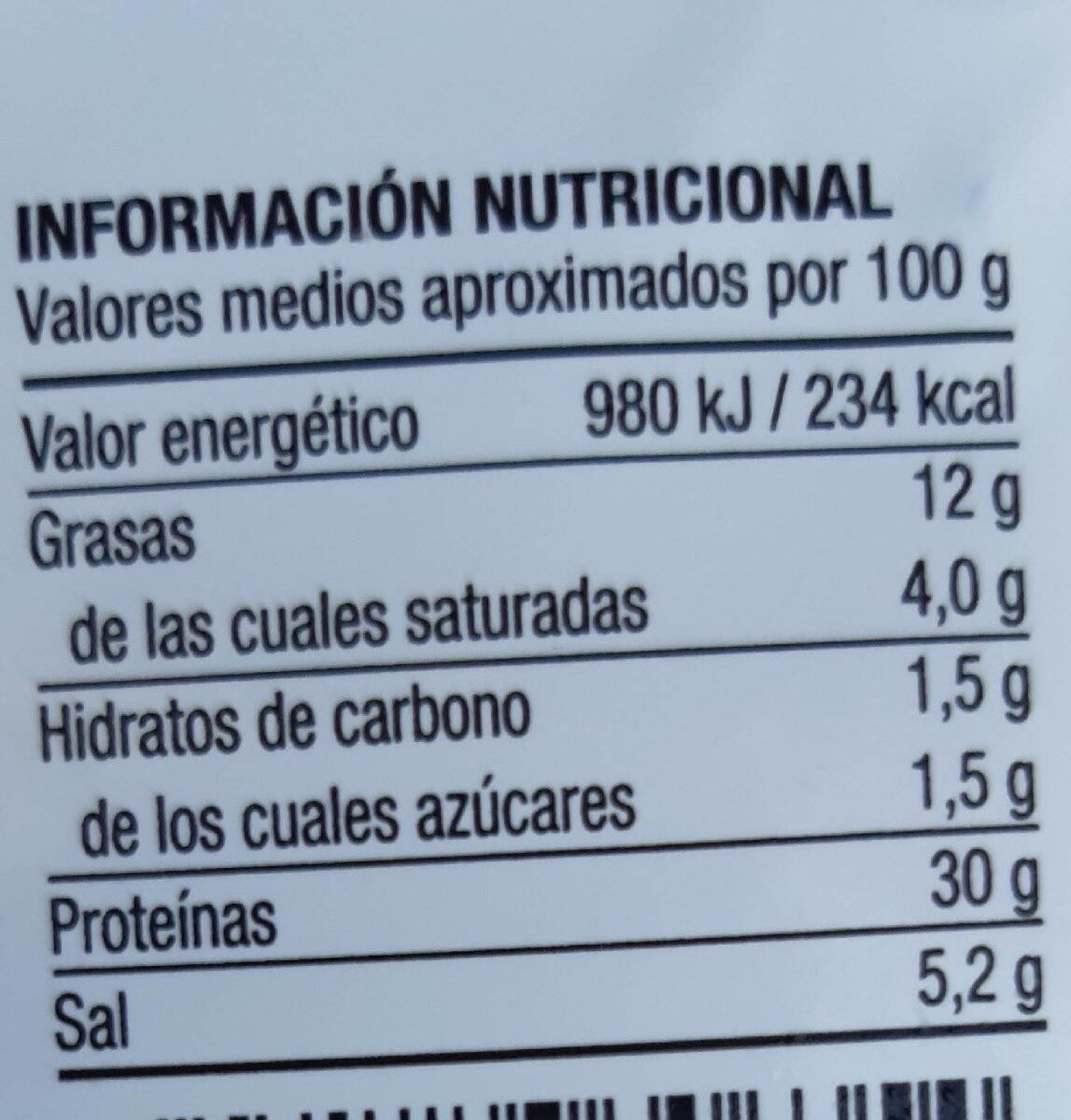 Jamón Serrano Gran Reserva - Nutrition facts - es