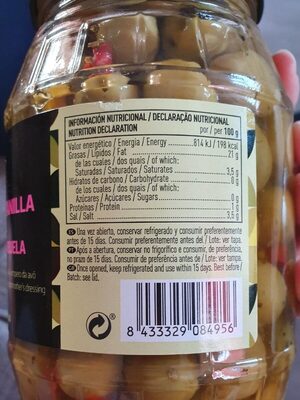 Aceitunas manzanilla aliño de la abuela frasco 500 g - Nutrition facts