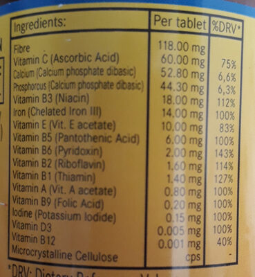 Vitamins and minerals with iron - Ingredients - en