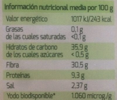 Alga Kombu (Laminaria) ecológicas - Nutrition facts - es