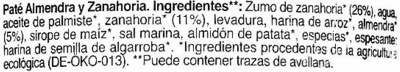 Paté vegetal almendra y zanahoria - Ingredients - es