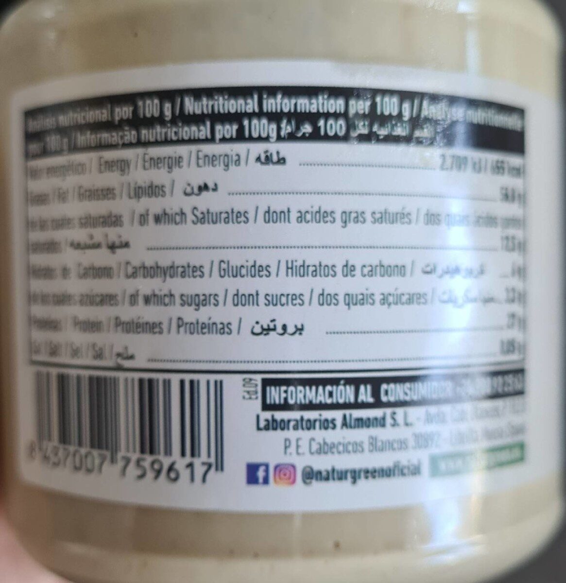 Crema de Tahoni blanco - Nutrition facts - es