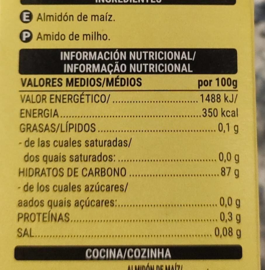 Harina fina de maíz - Nutrition facts - es