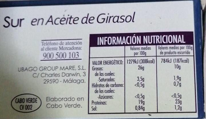 Filetes de caballa del Sur en aceite de girasol - Nutrition facts - es