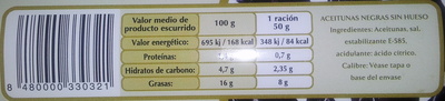 Aceitunas negras sin hueso - Nutrition facts - es