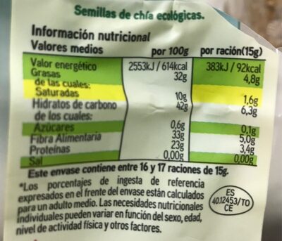 Semillas de chia bio - Nutrition facts - es