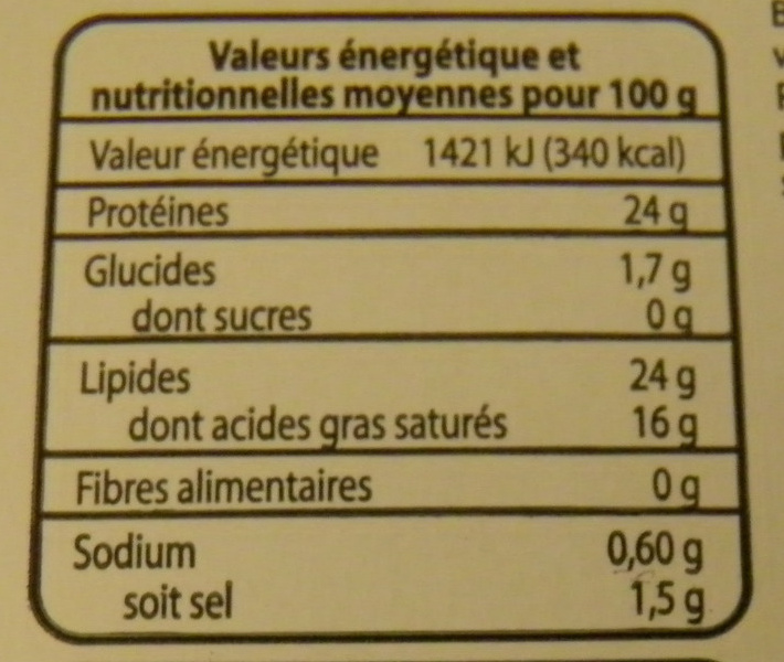 Tomme de chèvre (24 % MG) - Nutrition facts - fr