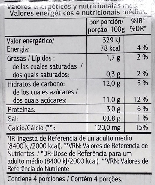 Postre de soja con frutas del bosque - Nutrition facts - es