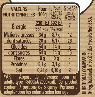 NESTLE DESSERT Chocolat blanc Café 180g - Nutrition facts - fr