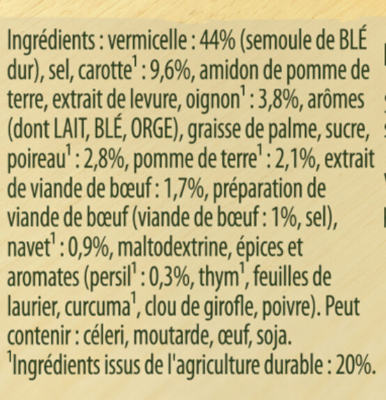 KNORR Soupe Déshydratée Pot au Feu aux Vermicelles et Carottes 55g - Ingredients - fr