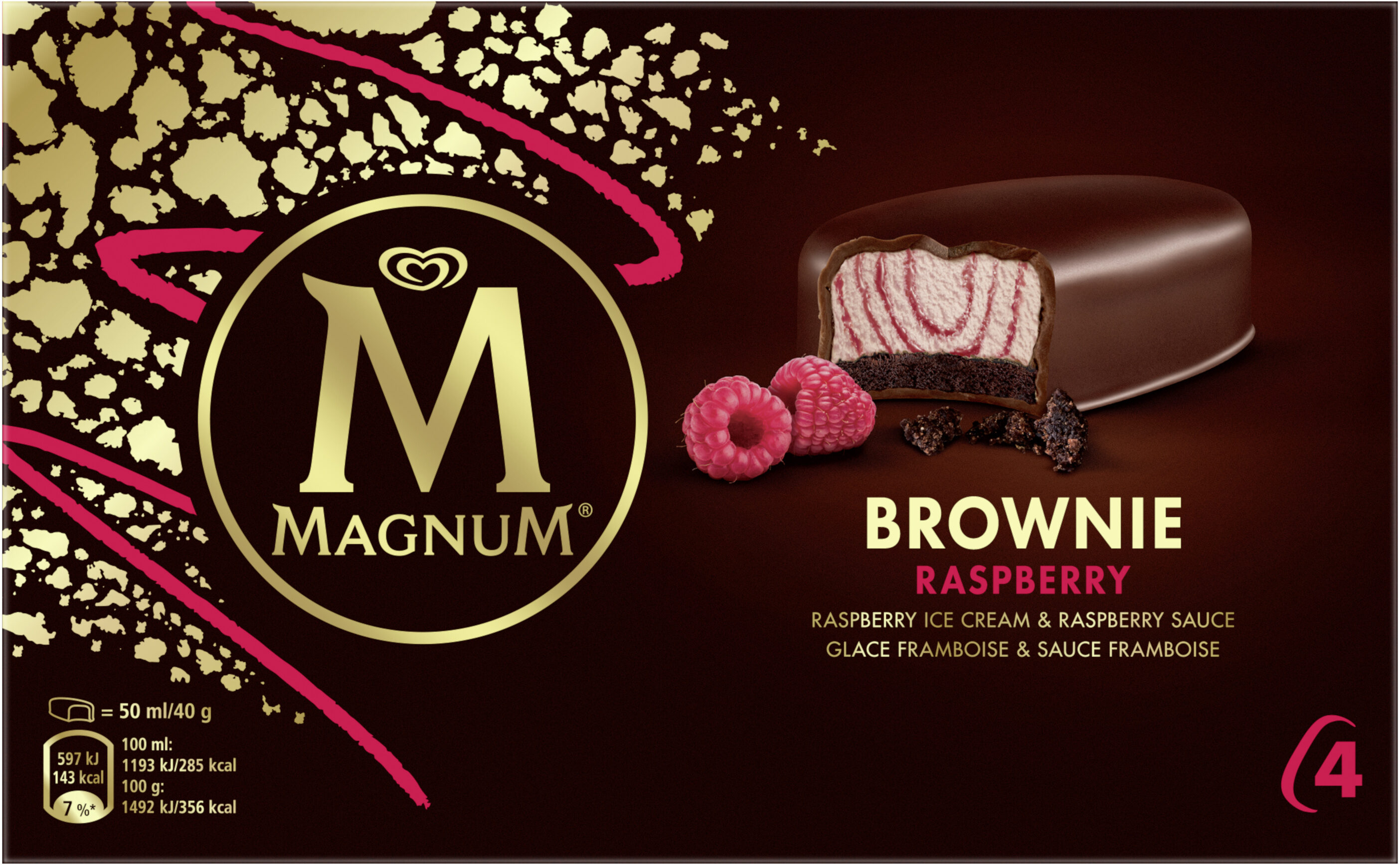Magnum Barre Glacée Brownie Framboise x4 200ml - Product - fr