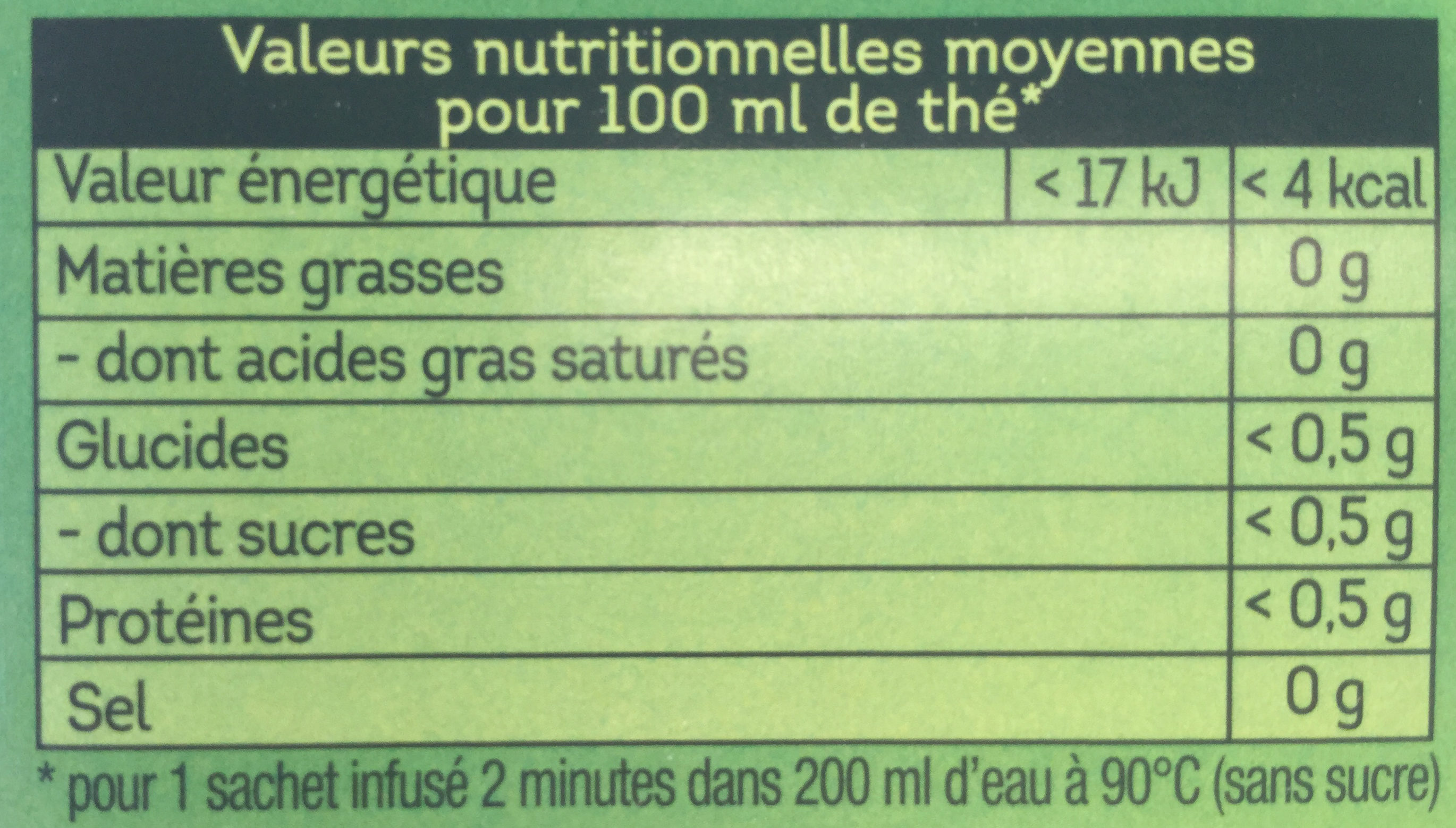 Lipton Thé Vert Classique 50+5 Sachets - Nutrition facts - fr