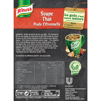 Knorr Cup A Soup Soupe Thaï Poule Citronnelle 36g 3 Sachets - 6