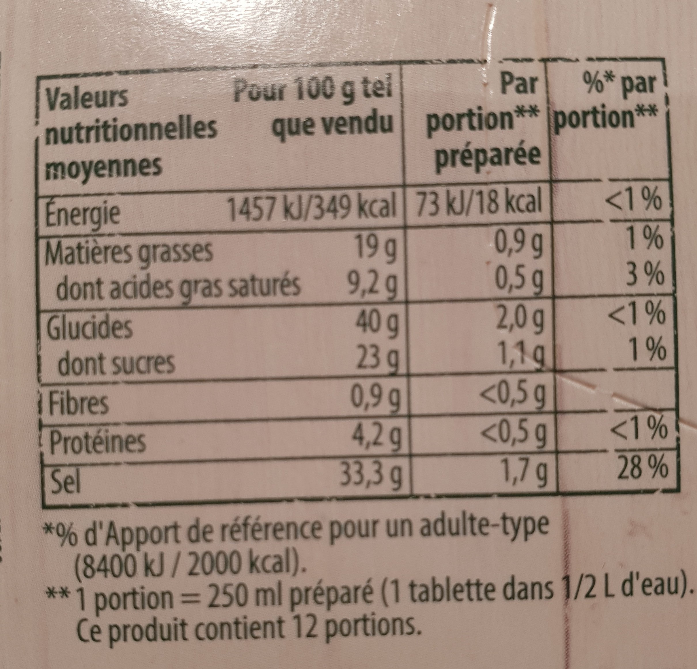 Knorr Bouillon de Poule Bio 60g - Nutrition facts - fr