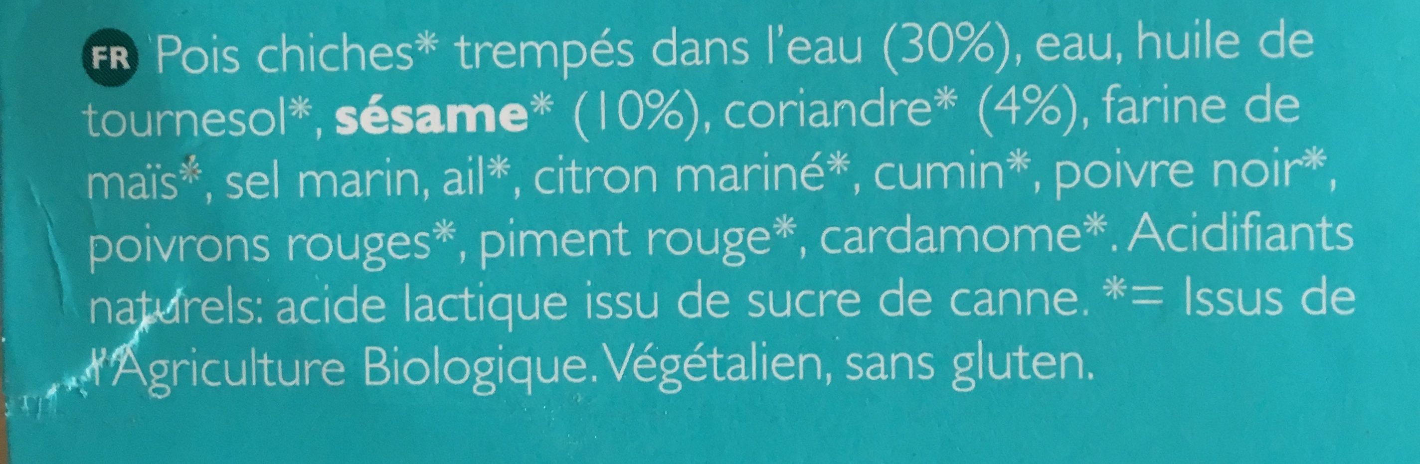 Hummus Coriandre - Ingredients - fr
