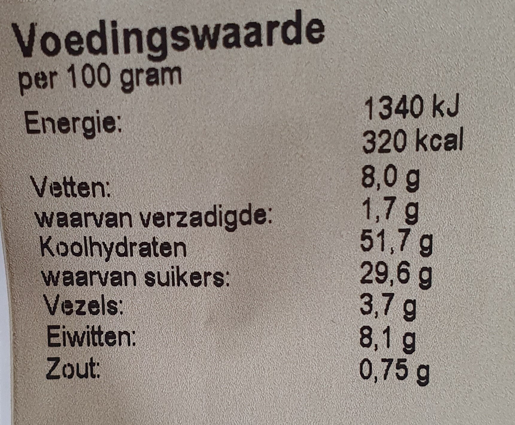 Rozijnenpof met spijs - Nutrition facts - nl