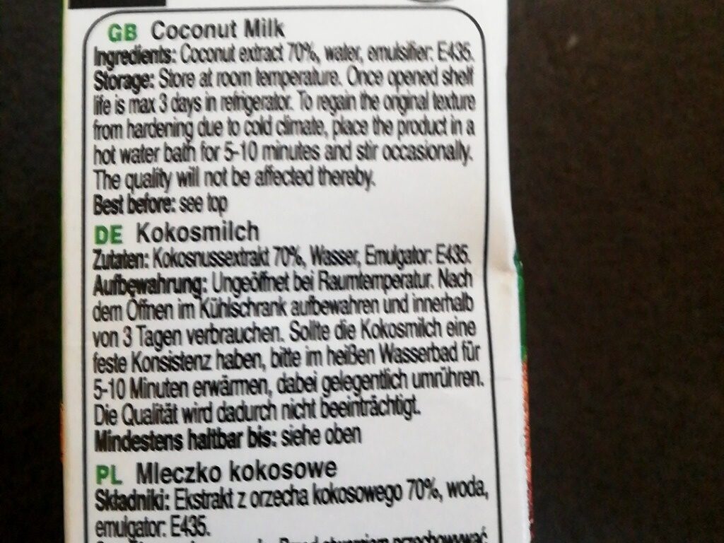 100% Coconut Milk Original - Ingredients - fr