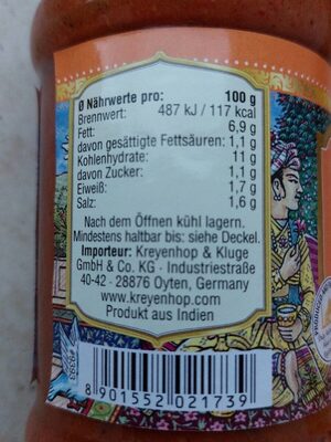 Vindaloo Sauce - Nutrition facts - de