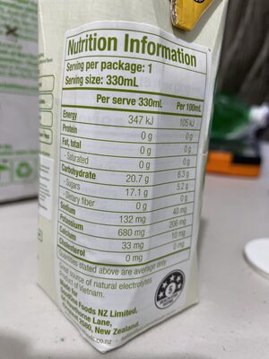 Organic coconut water - Nutrition facts - en