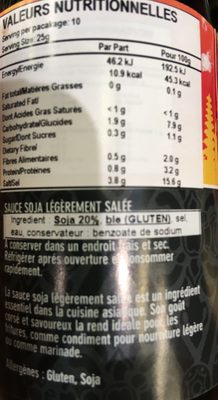 Sauce Soja Légèrement Salée - Ingredients - fr