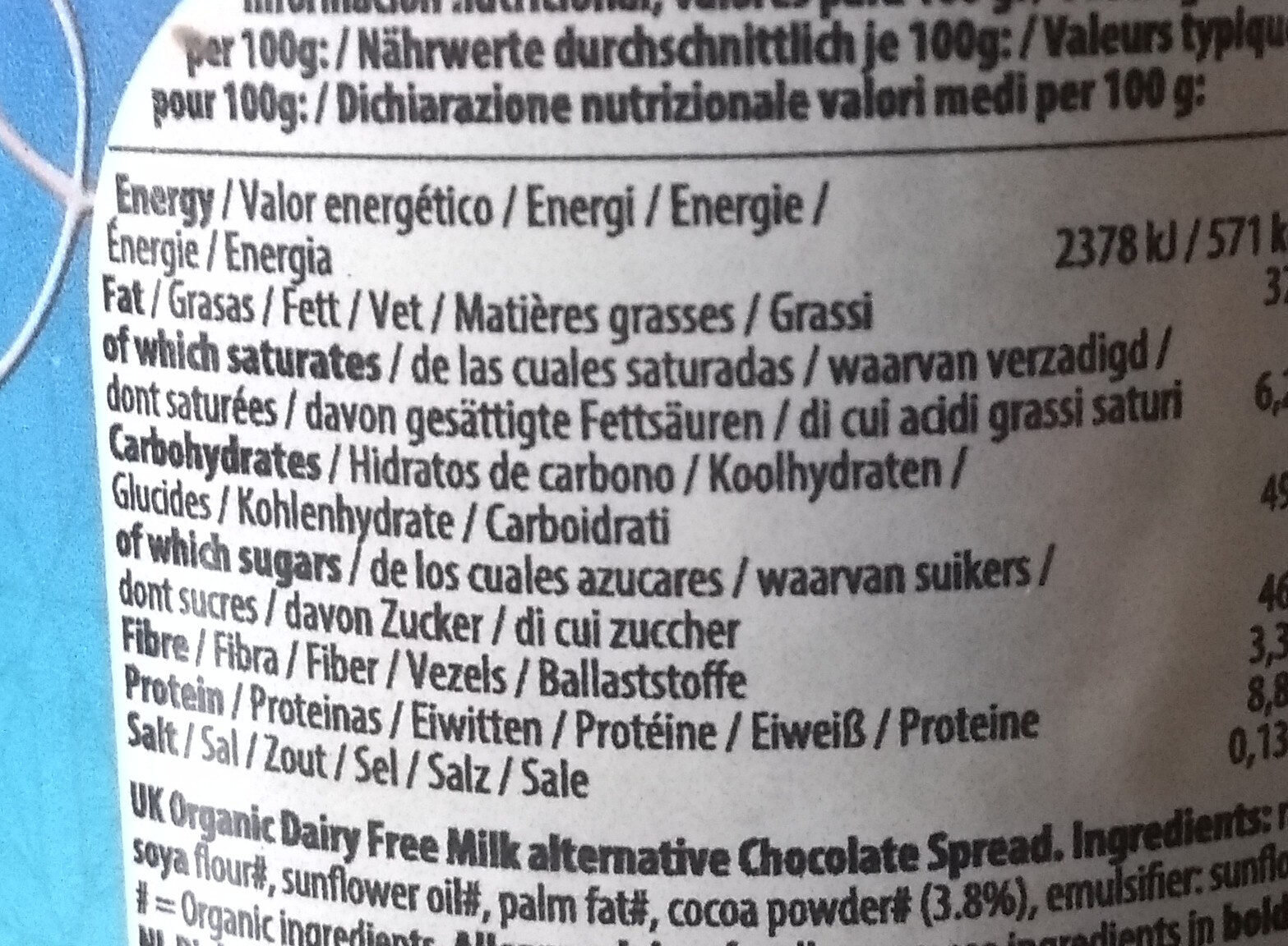 So Free Organic Dairy Free Milk Alternative Chocolate Spread - Nutrition facts - en