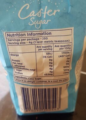 caster sugar - Nutrition facts - en