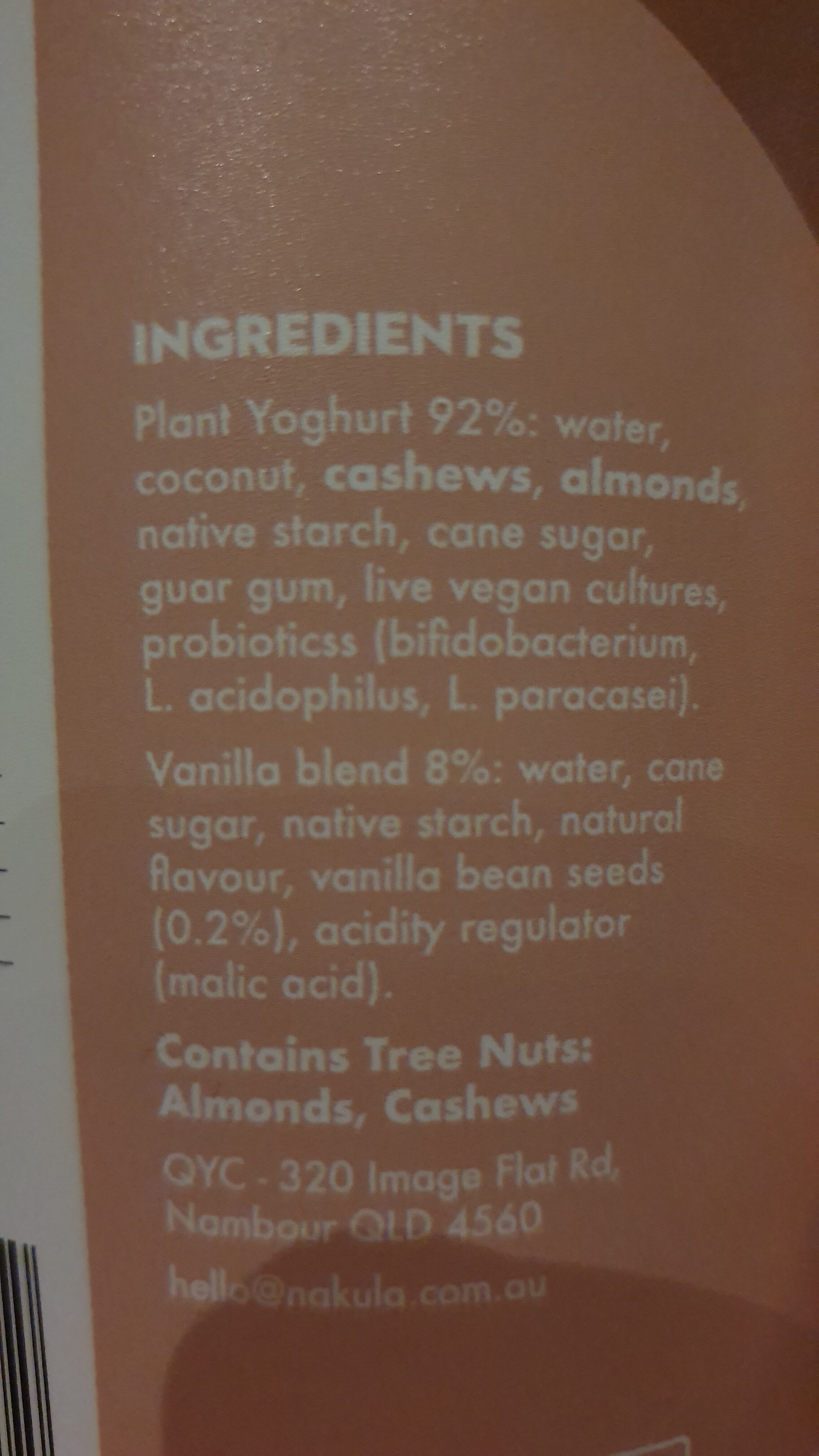 Plant Based Probiotics Vanilla Yoghurt - Ingredients - en