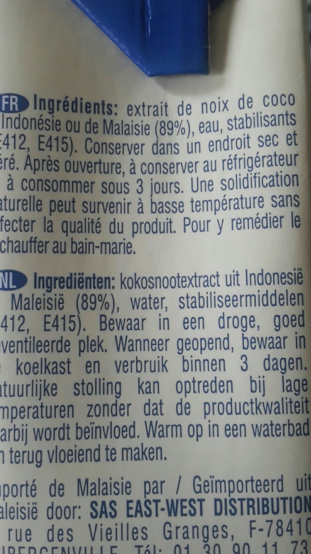 Crème de coco Ayam™ - Ingredients - fr