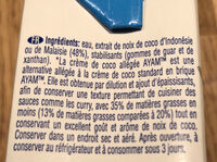 Crème de coco allégée - Ingredients - fr
