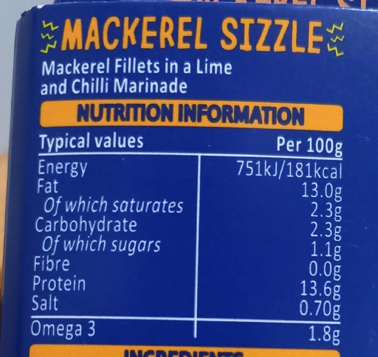 Mackerel sizzle zesty lime & chilli - Nutrition facts - en